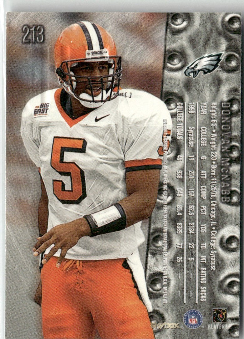 Donovan McNabb 1999 Skybox Metal Universe RC #213 Syracuse Orangemen