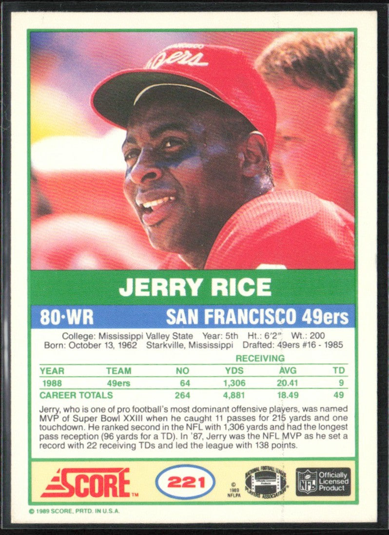 Jerry Rice 1989 Score #221 San Francisco 49ers