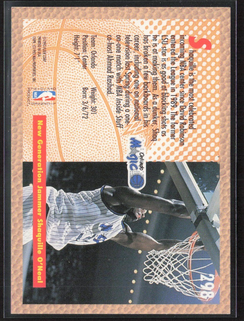 Shaquille O'Neal 1992 Fleer Slam Dunk #298 Orlando Magic