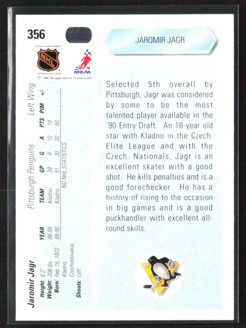 Jaromir Jagr 1990 Upper Deck First Round Draft Pick RC #356 Pittsburgh Penguins