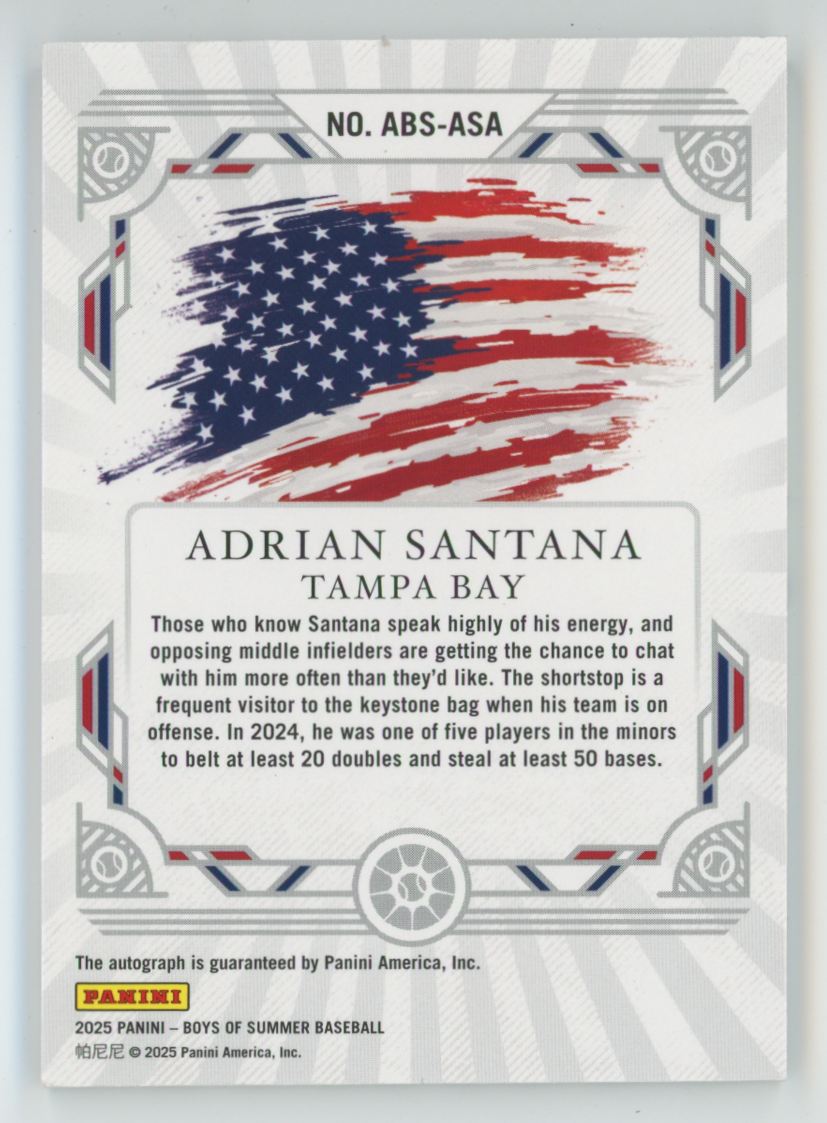 Adrian Santana 2025 Panini Boys of Summer America's Best AUTO /99 #ABS-ASA