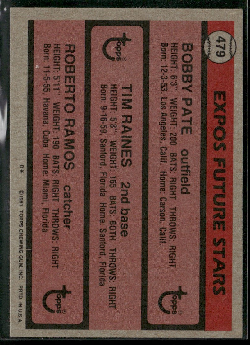 Tim Raines 1981 Topps RC #479 Montreal Expos