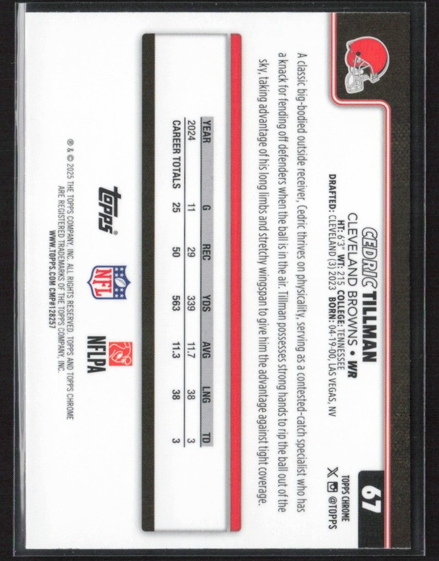 Cedric Tillman 2025 Topps Chrome RayWave Refractor #67 Cleveland Browns
