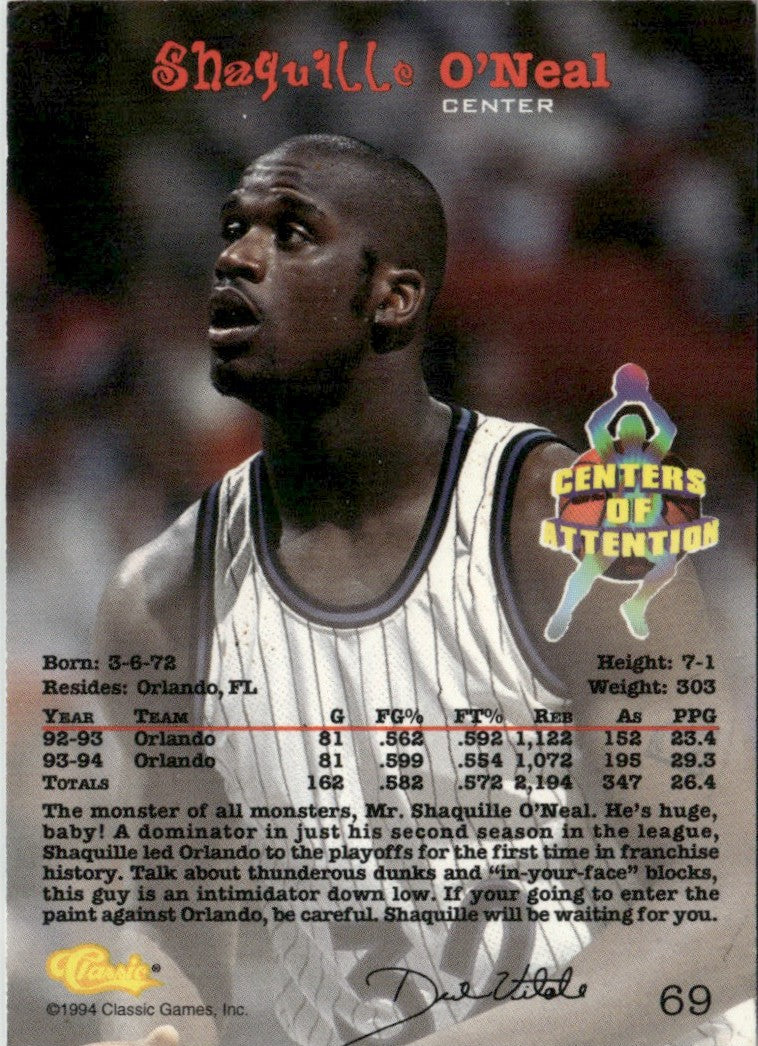 Shaquille O'Neal 1994 Classic Centers of Attention #69 Orlando Magic