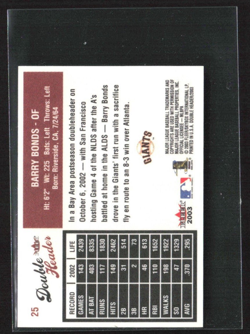Barry Bonds 2003 Fleer Mini Double Header #25 San Francisco Giants