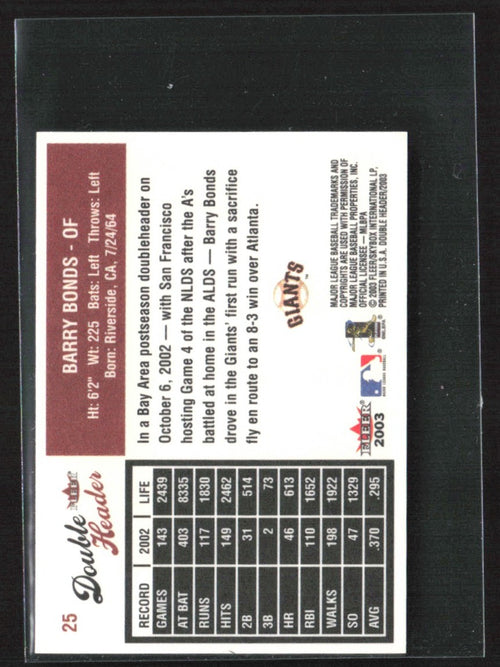 Barry Bonds 2003 Fleer Mini Double Header #25 San Francisco Giants