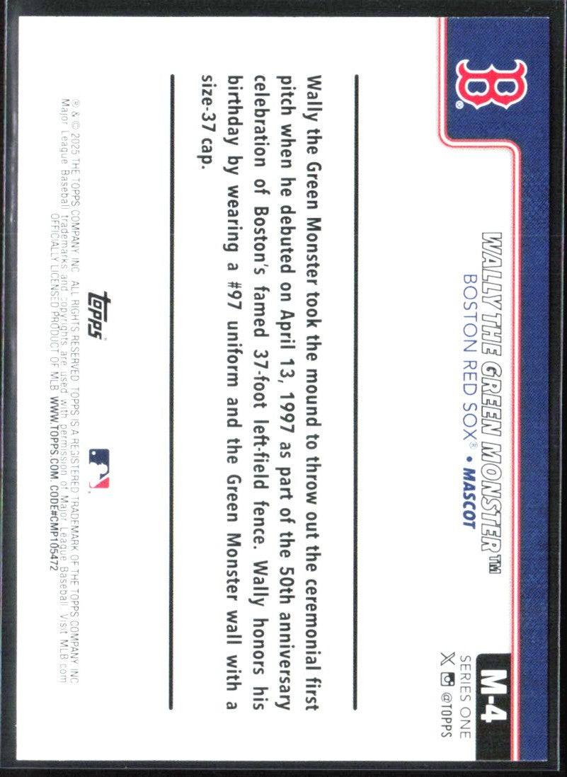 Wally the Green Monster 2025 Topps Mascots #M-4 Boston Red Sox