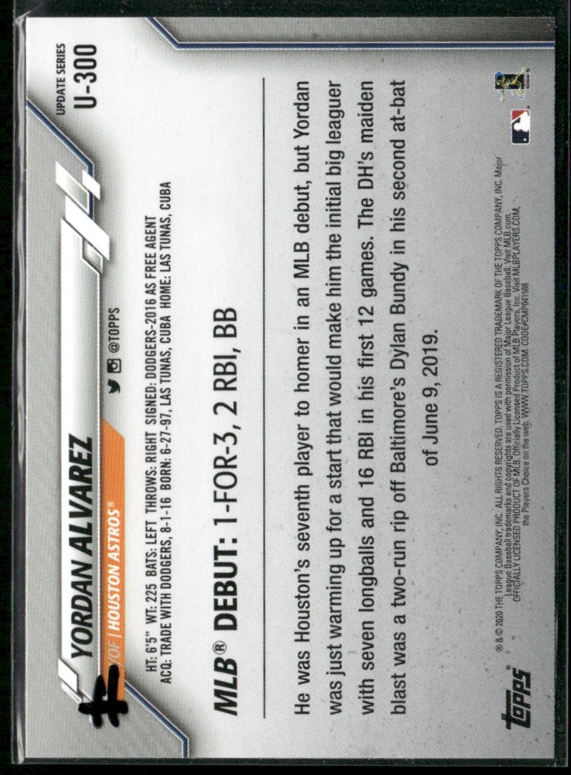 Yordan Alvarez 2020 Topps Update RC #U-300 Houston Astros