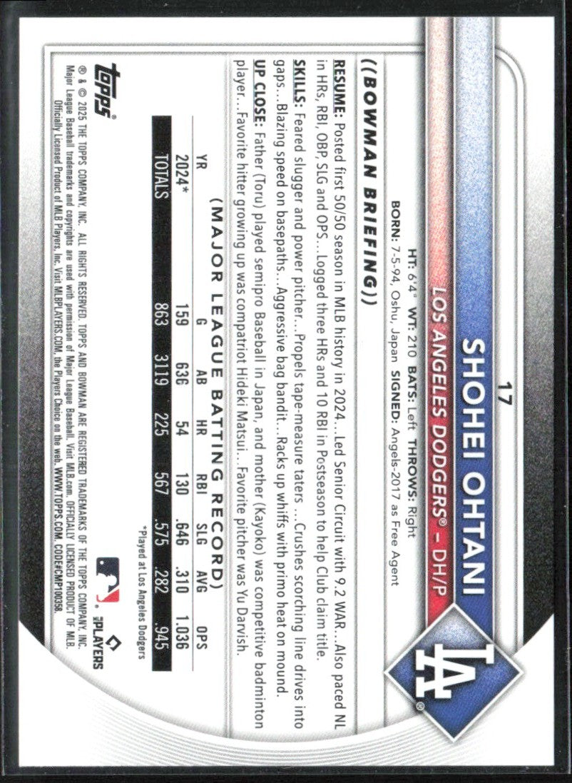Shohei Ohtani 2025 Bowman #17 Los Angeles Dodgers