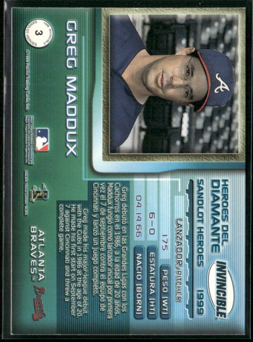 Greg Maddux 1999 Pacific Invincible #3 Atlanta Braves