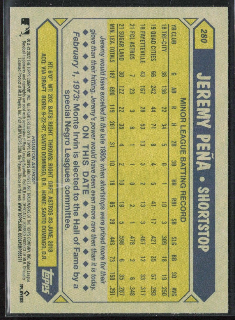 Jeremy Pena 2022 Topps Archives RC #280 Houston Astros