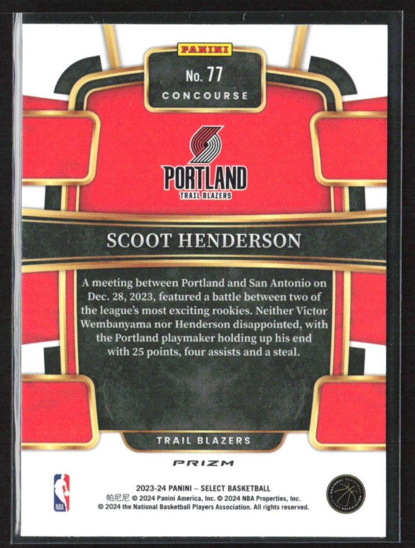 Scoot Henderson 2023 Panini Select Concourse Orange Flash RC #77