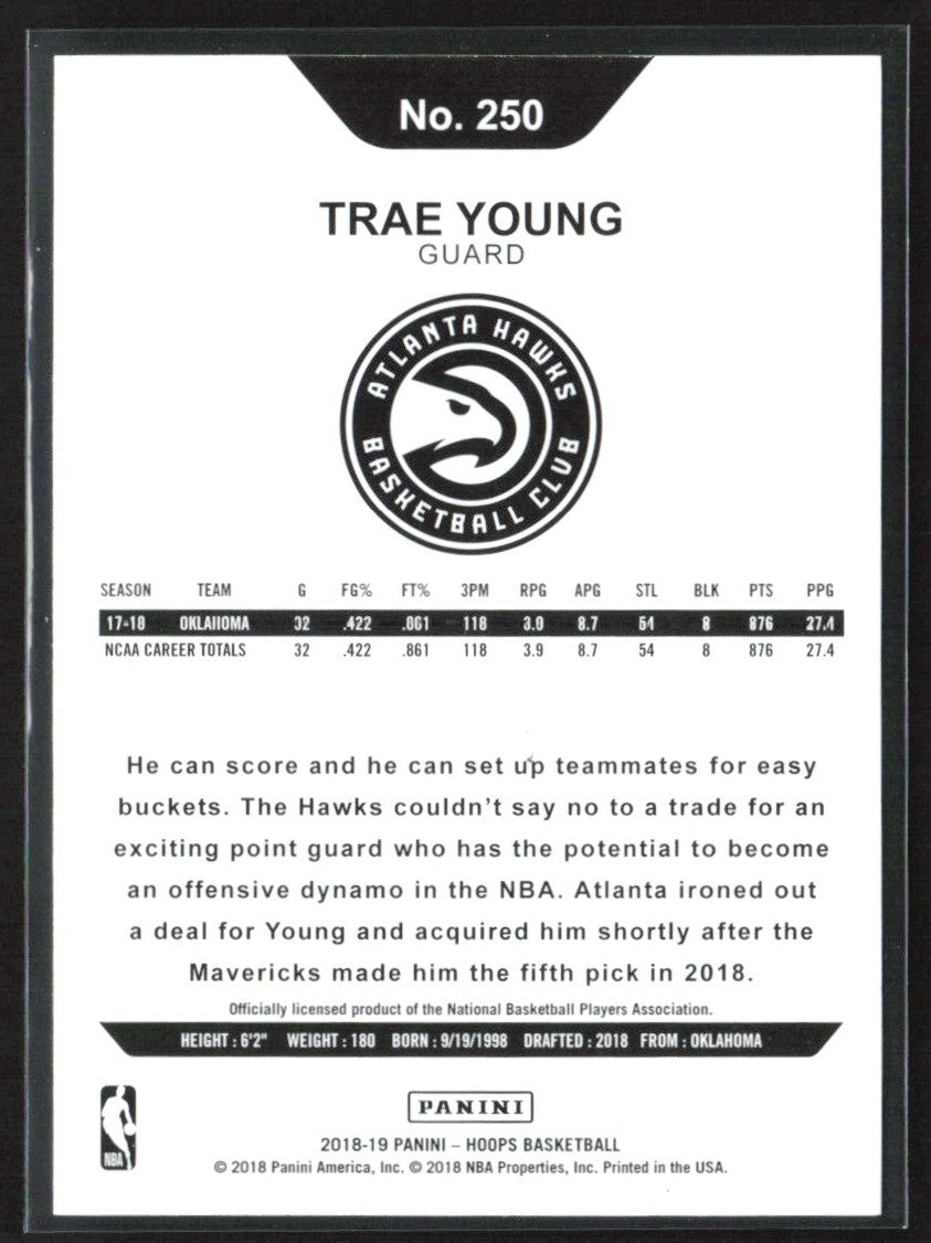 Trae Young 2018 Hoops RC #250 Atlanta Hawks