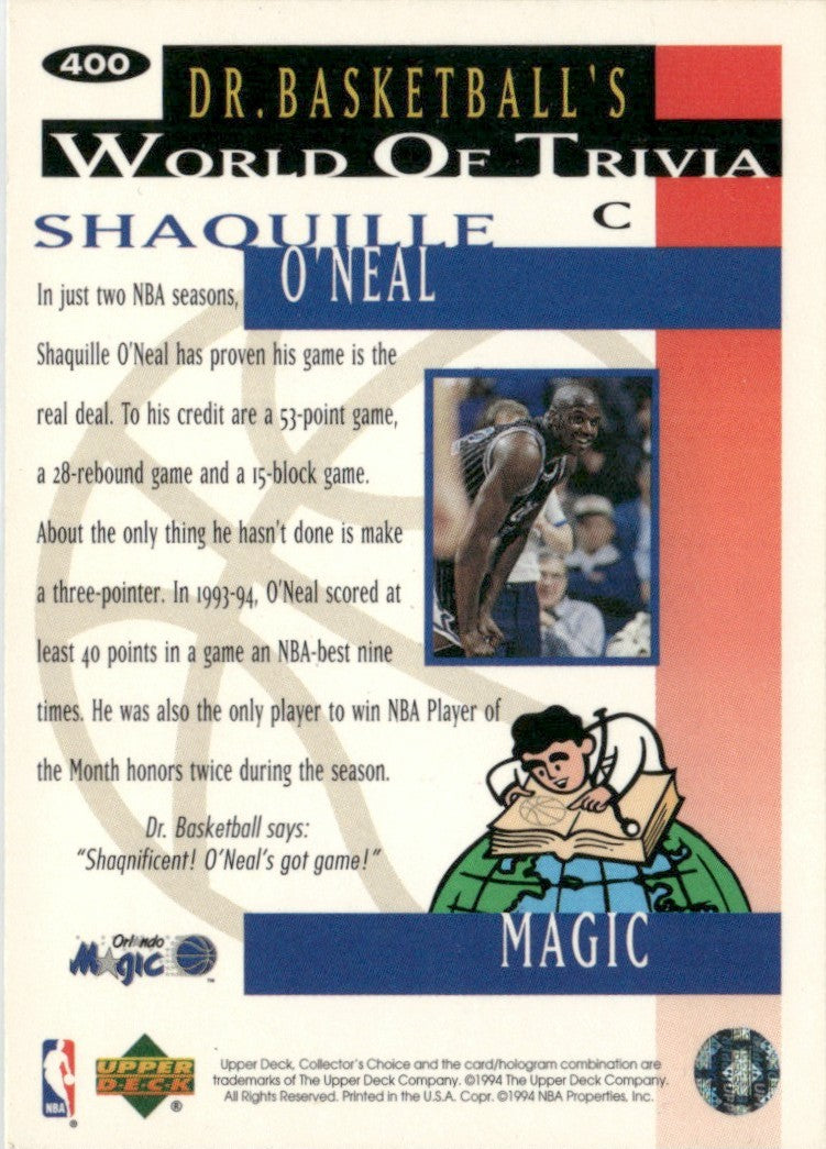 Shaquille O'Neal 1994 Collector's Choice Silver Signature #400 Orlando Magic