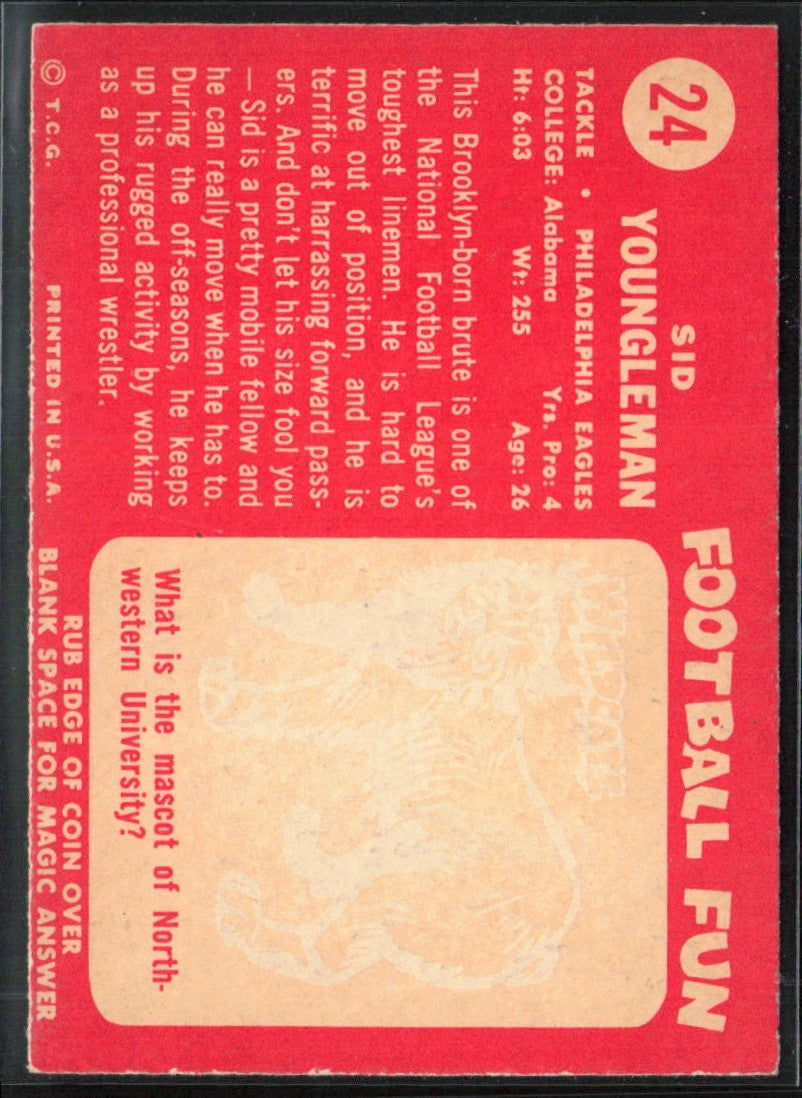 Sid Youngelman 1958 Topps #24 Philadelphia Eagles