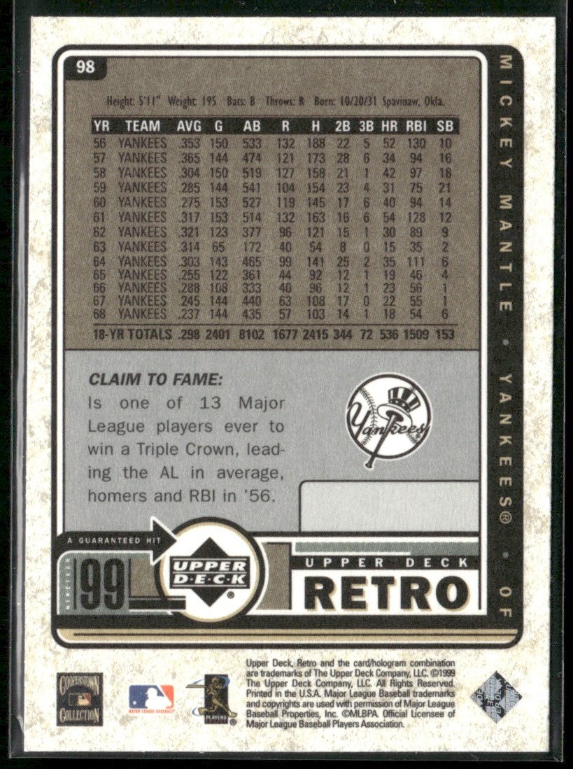 Mickey Mantle 1999 Upper Deck Retro #98 New York Yankees