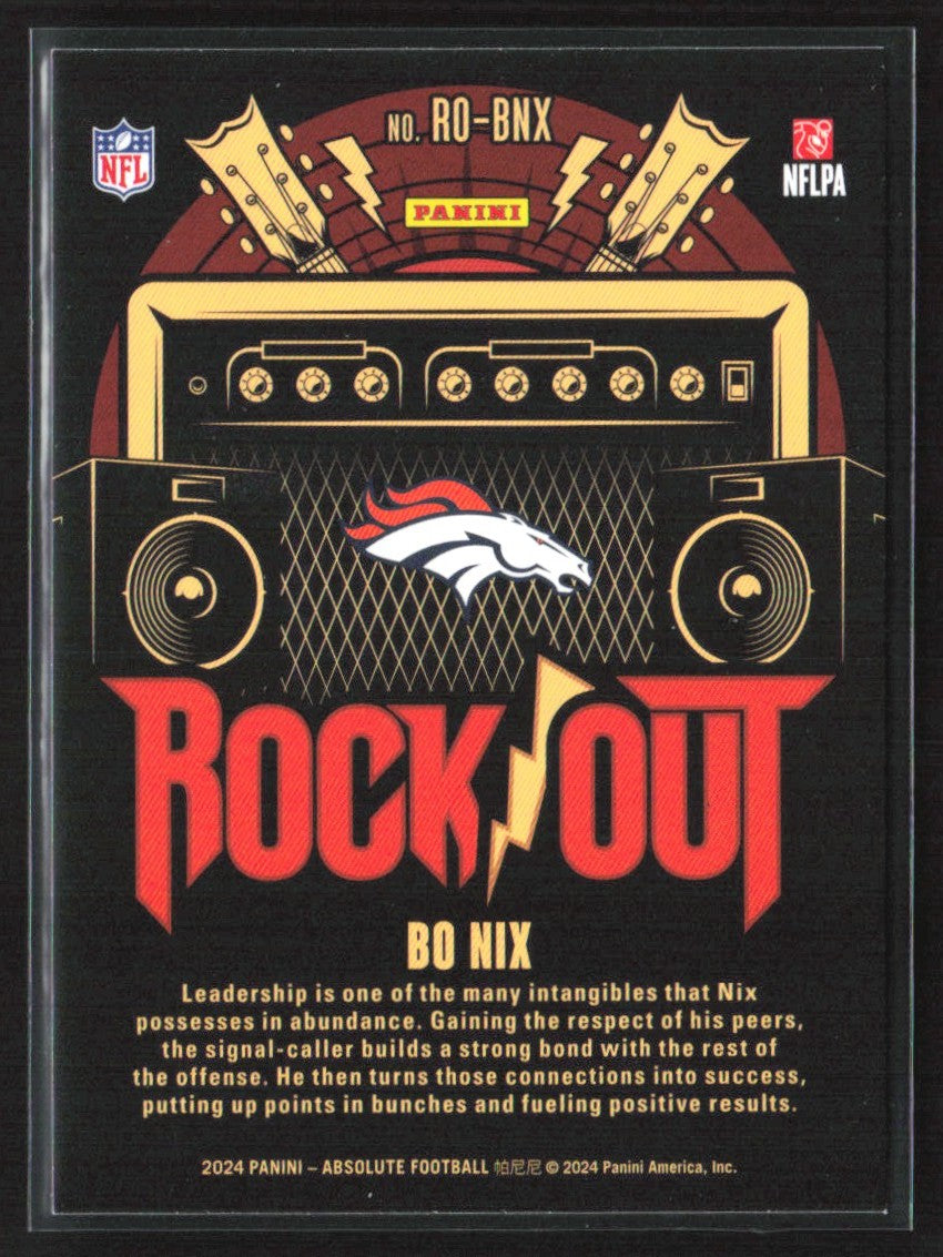 Bo Nix 2024 Panini Absolute Rock Out RC #RO-BNX Denver Broncos