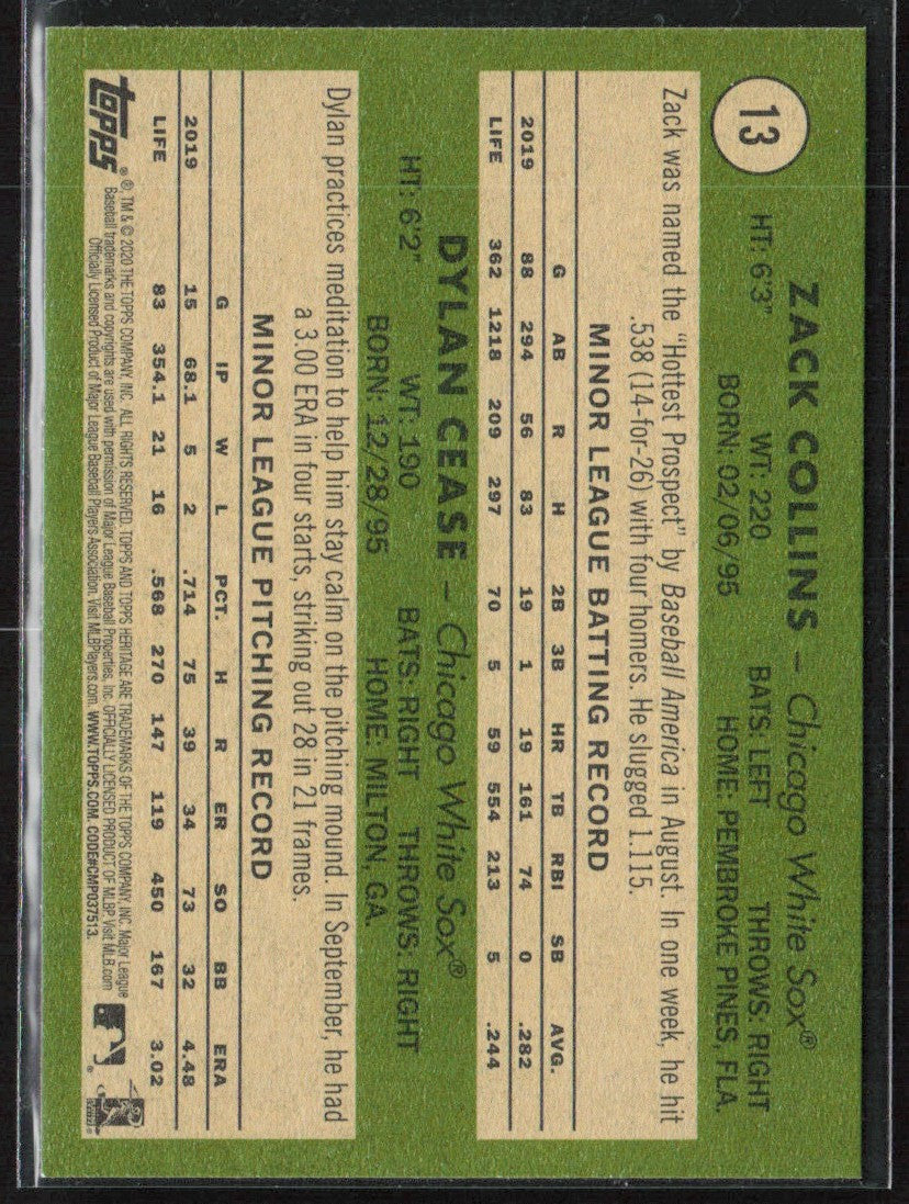 Dylan Cease/ Zack Collins 2020 Topps Heritage RC #13 Chicago White Sox