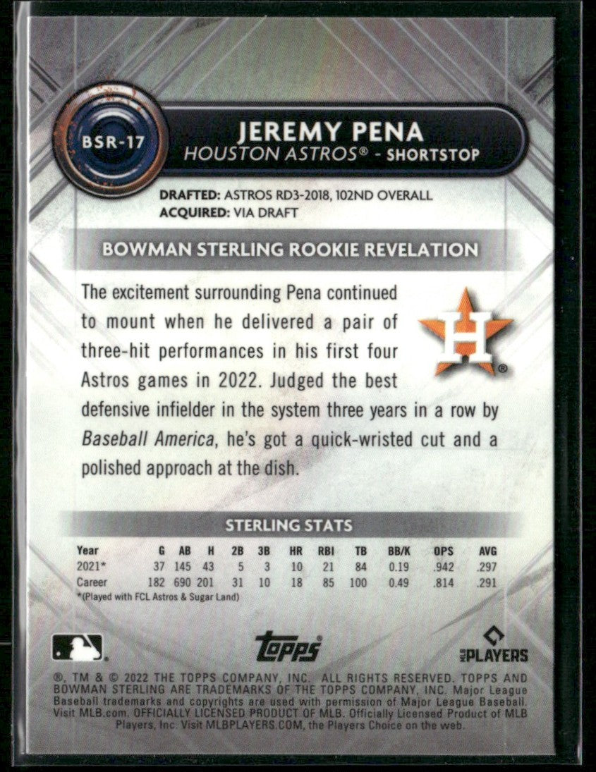 Jeremy Pena 2022 Bowman Sterling RC #BSR-17 Houston Astros