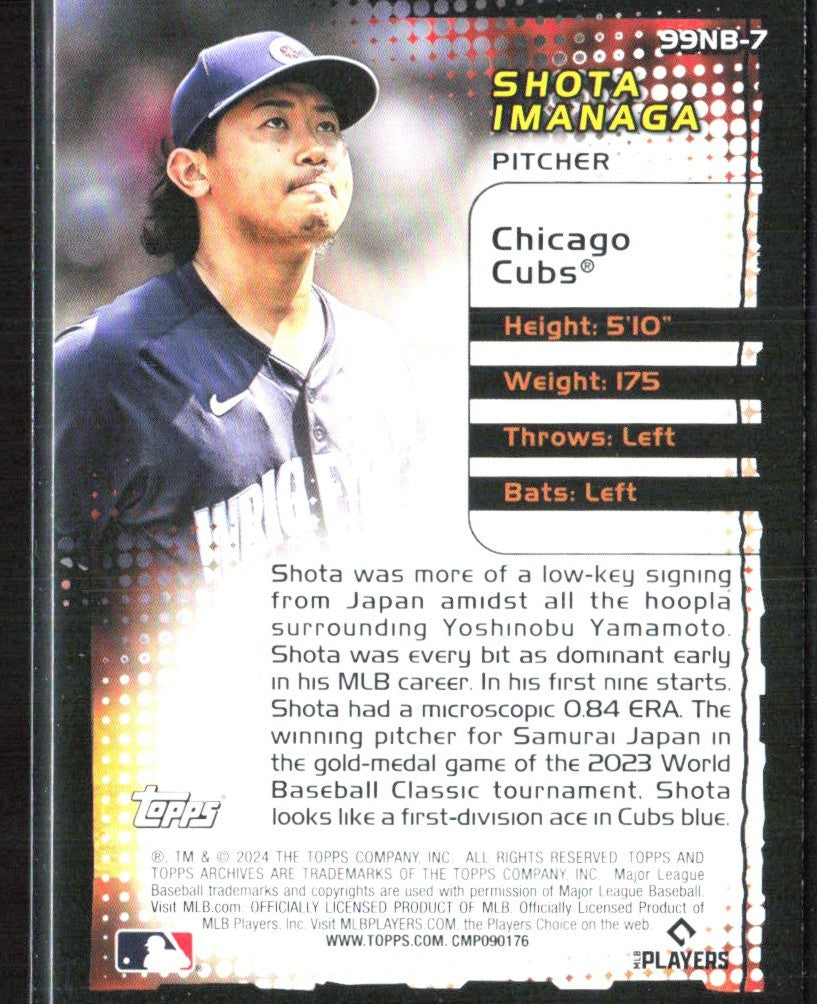 Shota Imanaga 2024 Topps Archives 1999 New Breed RC #99NB-7 Chicago Cubs