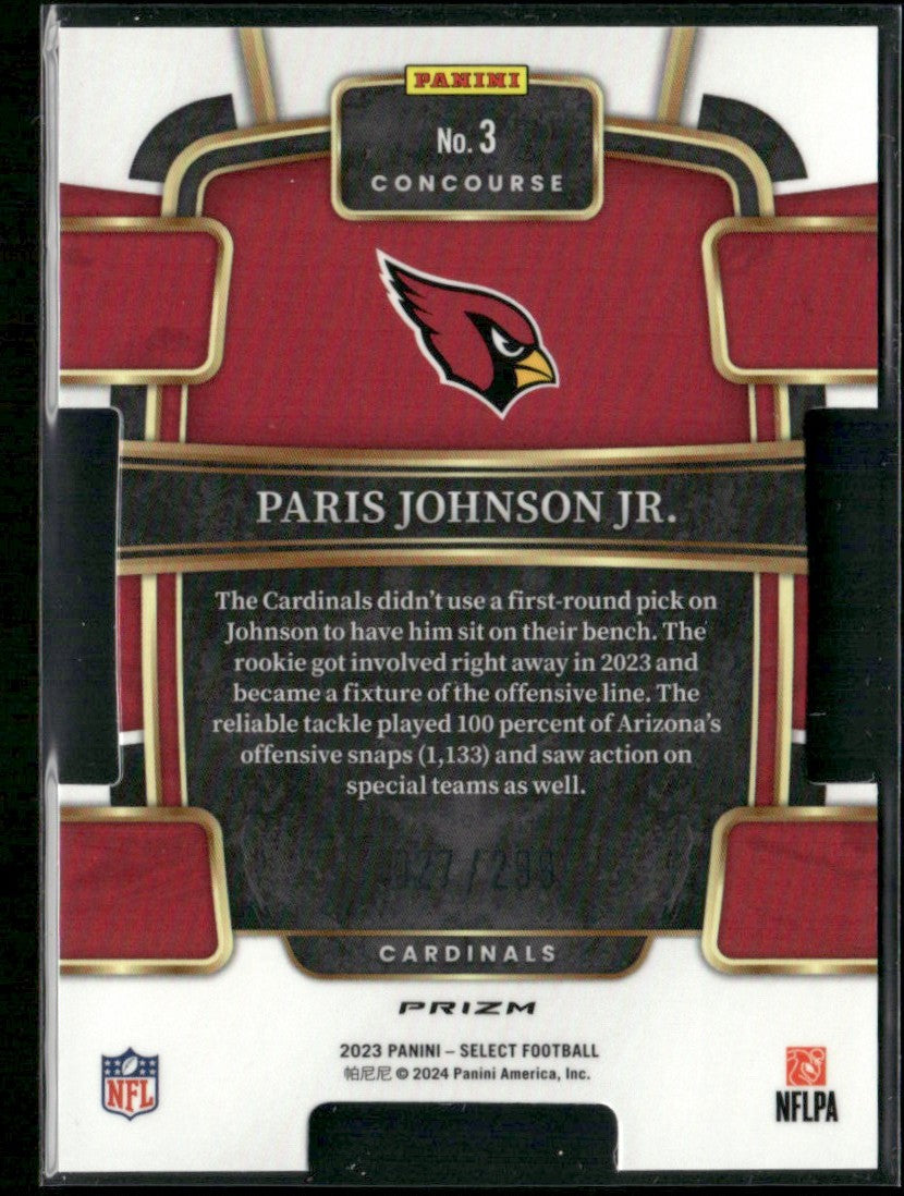 Paris Johnson Jr. 2023 Panini Select Concourse Copper Prizm Die-Cut RC /299 #3