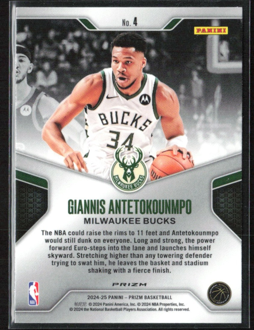 Giannis Antetokounmpo 2024 Panini Prizm Dominance Green #4 Milwaukee Bucks