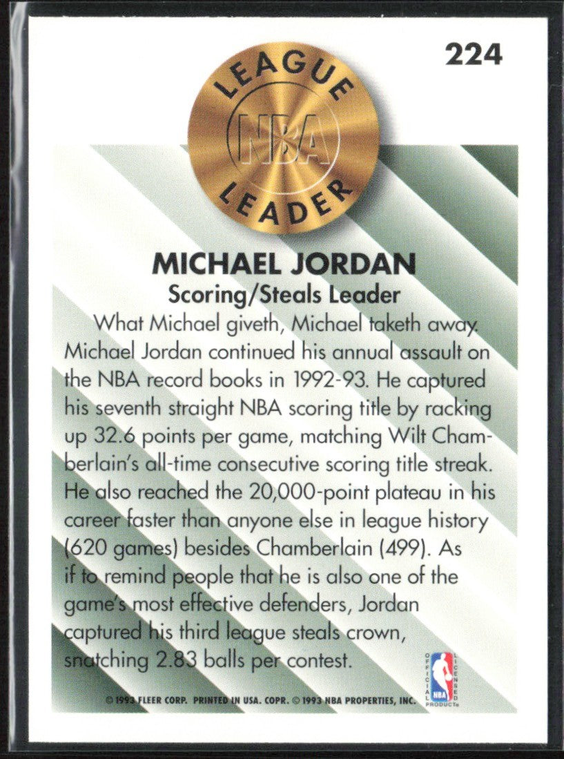 Michael Jordan 1993 Fleer League Leader #224 Chicago Bulls