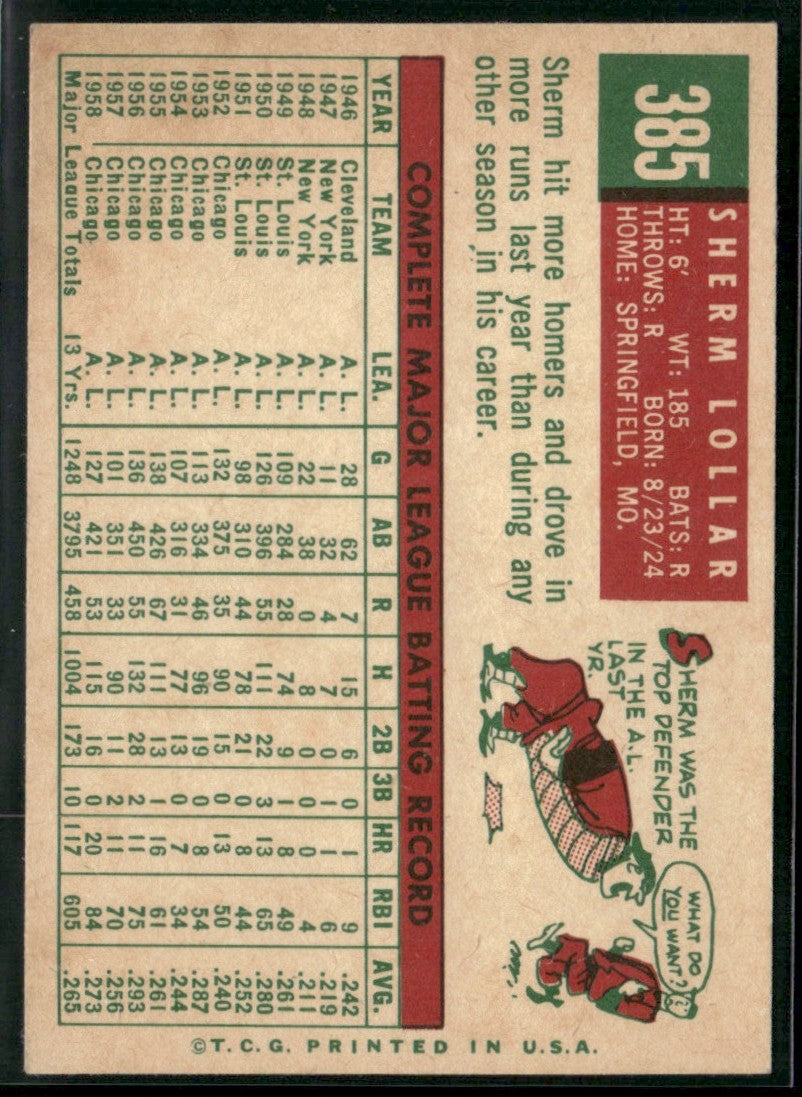 Sherm Lollar 1959 Topps #385 Chicago White Sox