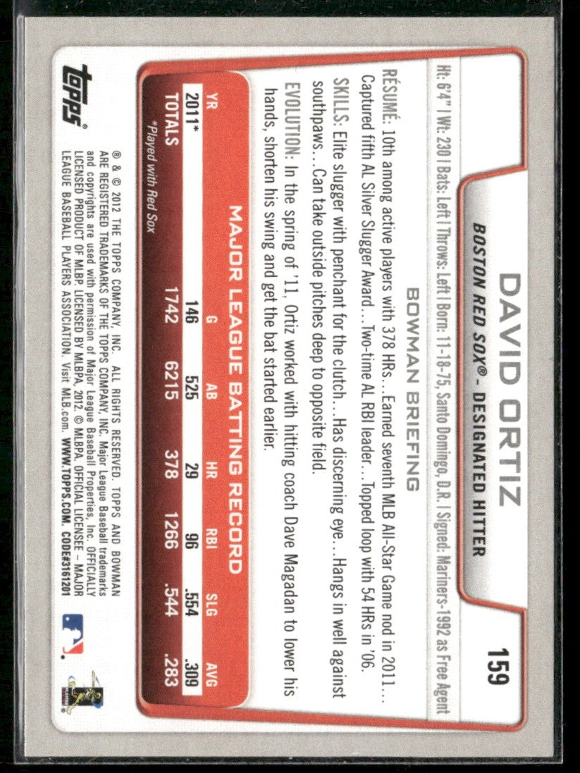 David Ortiz 2012 Bowman Gold #159 Boston Red Sox