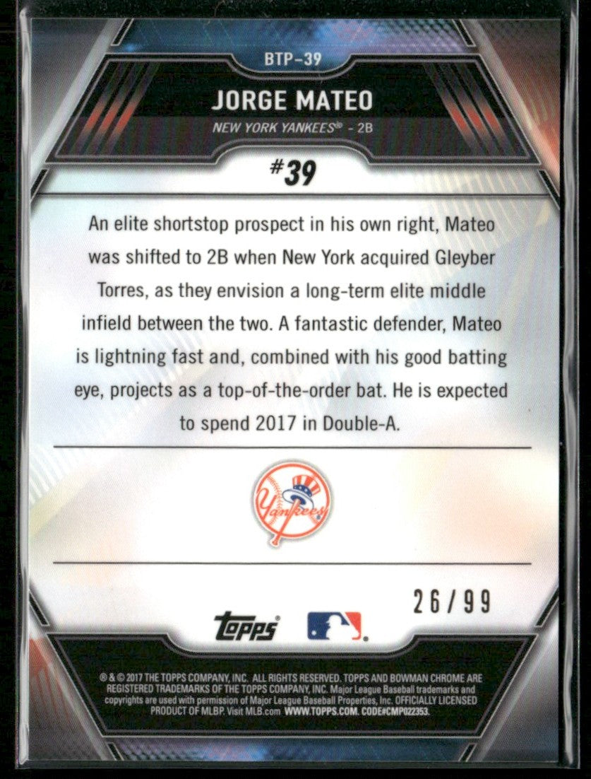 Jorge Mateo 2017 Bowman Scouts' Top 100 Green /99 #BTP-39 New York Yankees