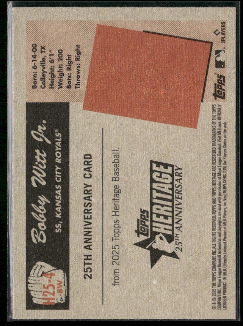 Bobby Witt Jr 2025 Topps Heritage 25th Anniversary #H25-4 Kansas City Royals