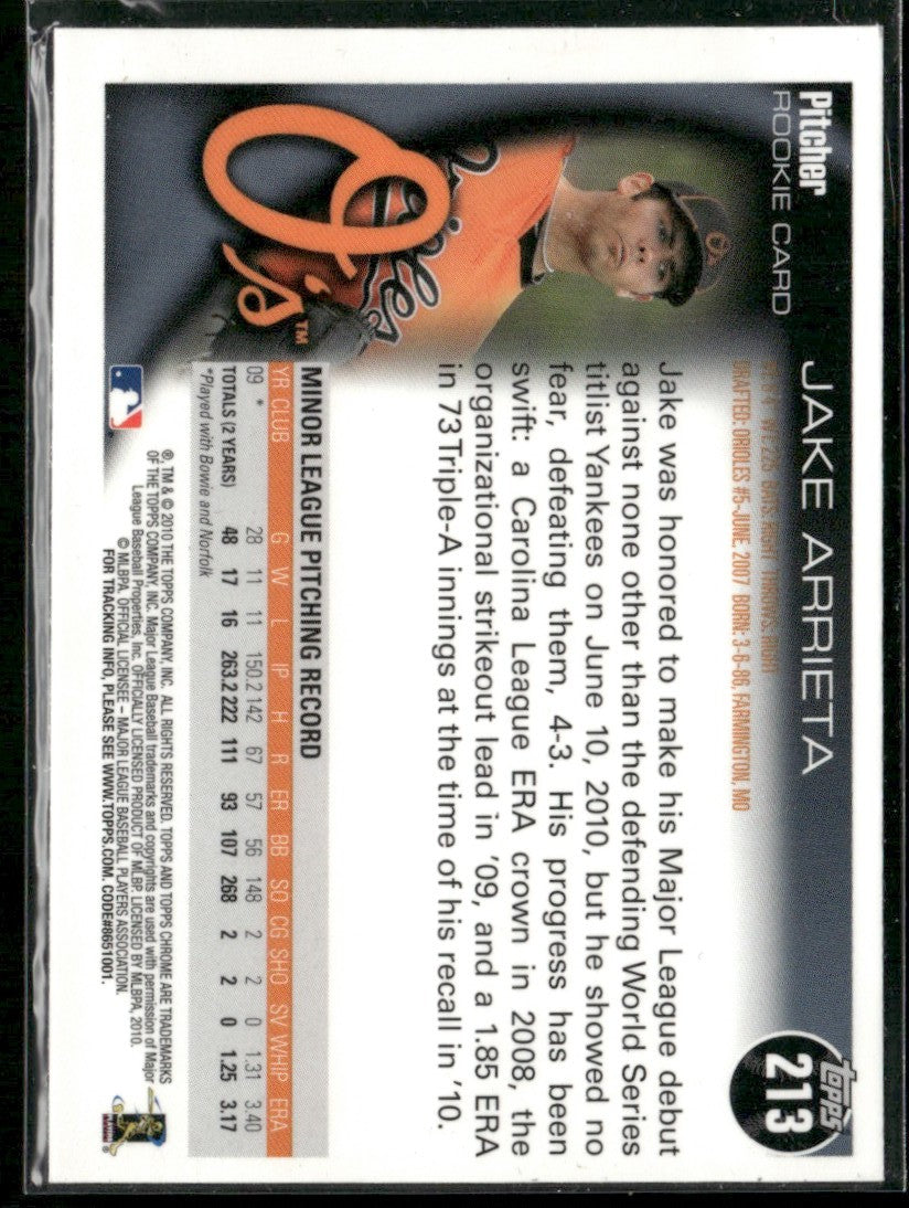 Jake Arrieta 2010 Topps Chrome RC #213 Baltimore Orioles