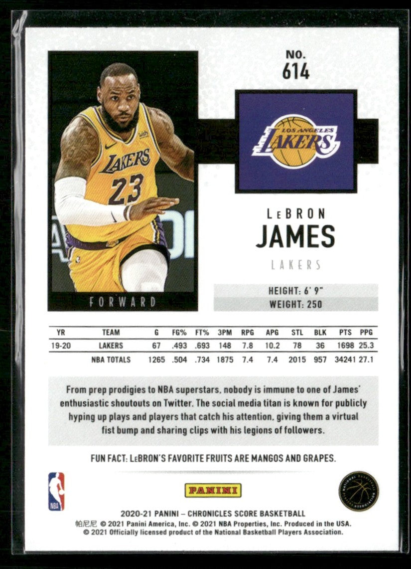 LeBron James 2020 Panini Chronicles Score #614 Los Angeles Lakers