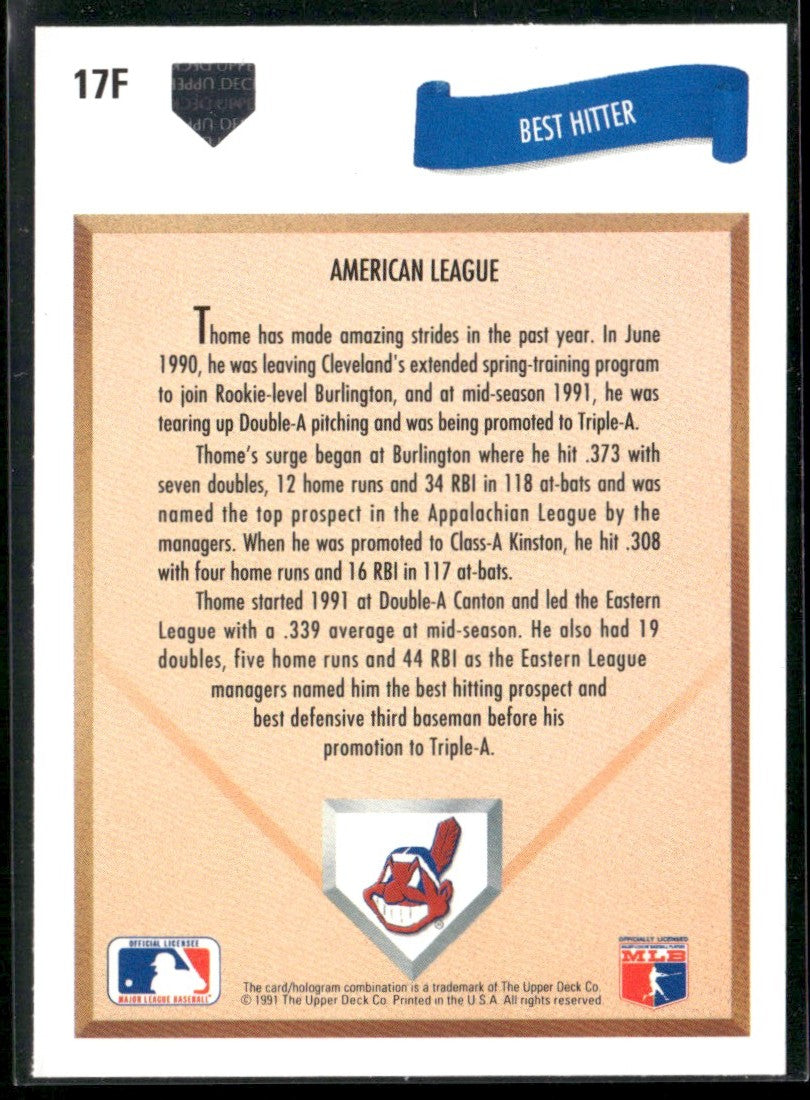Jim Thome 1991 Upper Deck Final Edition RC #17F Cleveland Indians