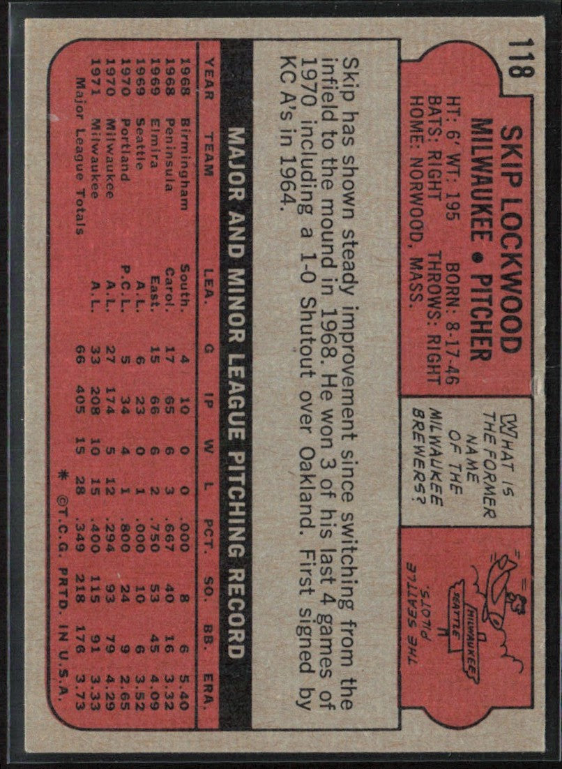 Skip Lockwood 1972 Topps #118 Milwaukee Brewers