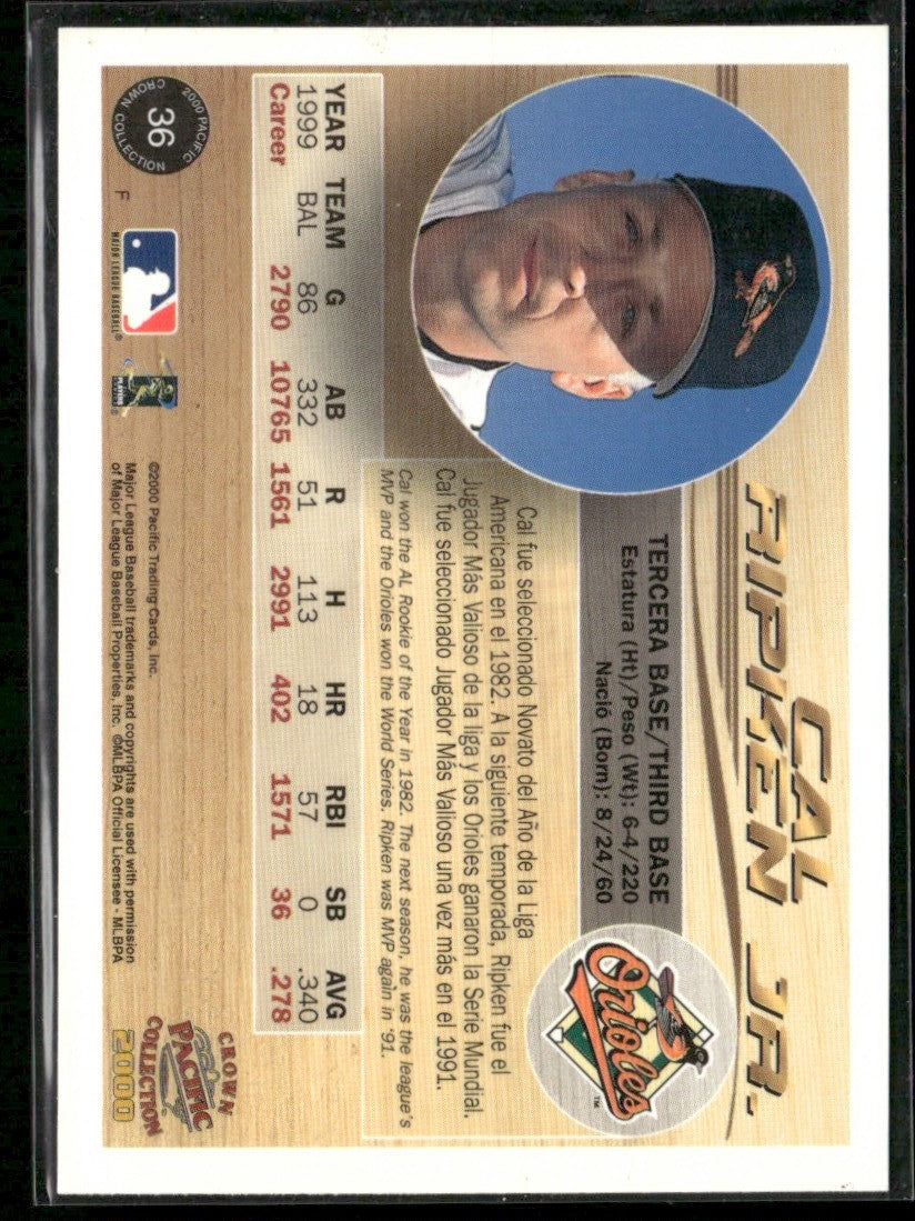 Cal Ripken Jr. 2000 Pacific Crown Collection #36 Baltimore Orioles