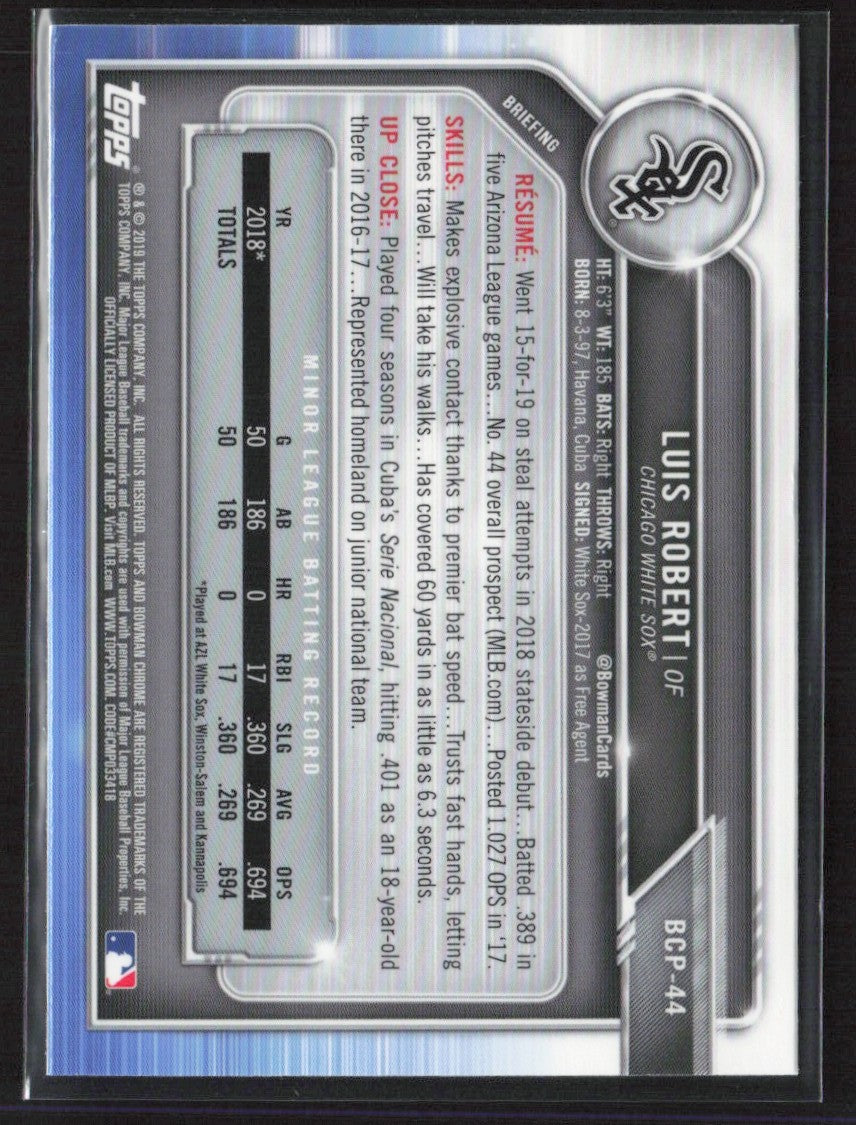 Luis Robert 2019 Bowman Chrome Mega Box Mojo Refractor #BCP-44 Chicago White Sox