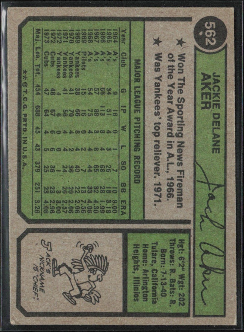 Jack Aker 1974 Topps #562 Chicago Cubs