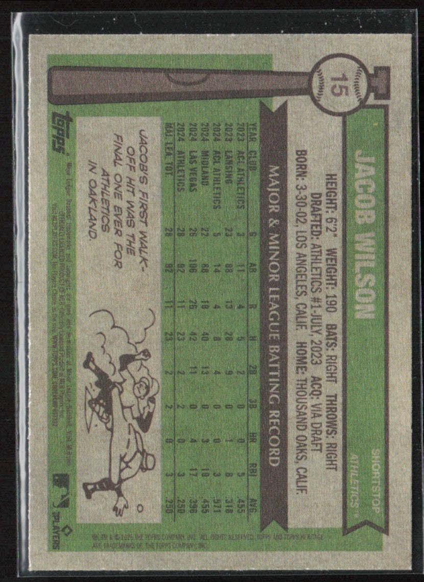 Jacob Wilson 2025 Topps Heritage RC #15 Oakland Athletics