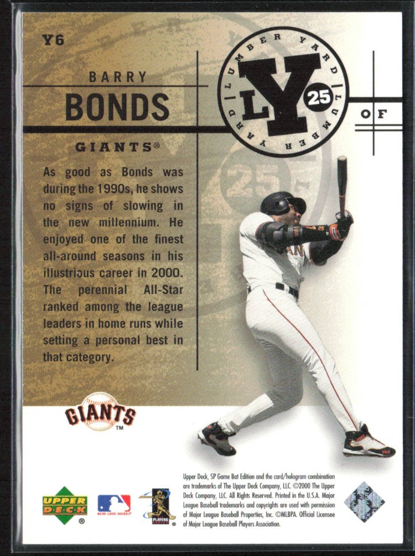 Barry Bonds 2001 SP Game Bat Lumber Yard #Y6 San Francisco Giants