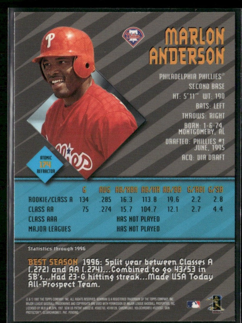 Marlon Anderson 1997 Bowman's Best Atomic Refractor #174 Philadelphia Phillies