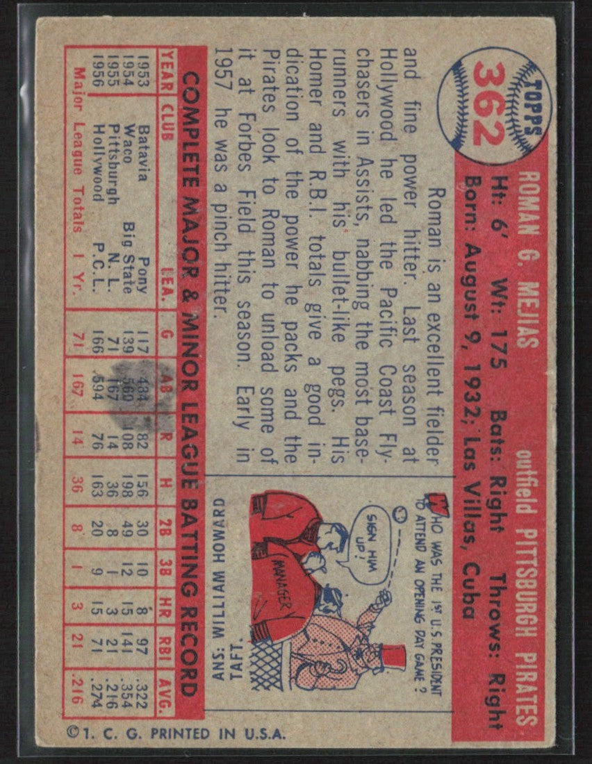 Roman Mejias 1957 Topps RC #362 Pittsburgh Pirates