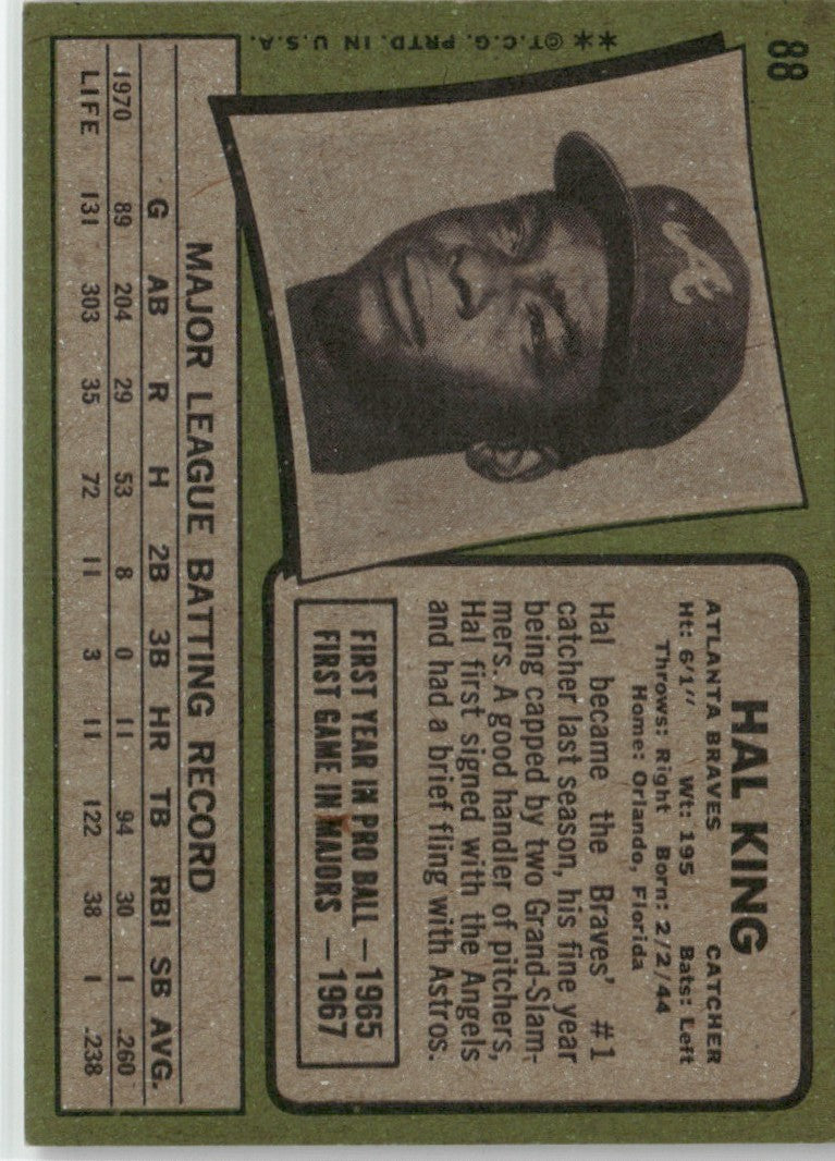 Hal King 1971 Topps #88 Atlanta Braves