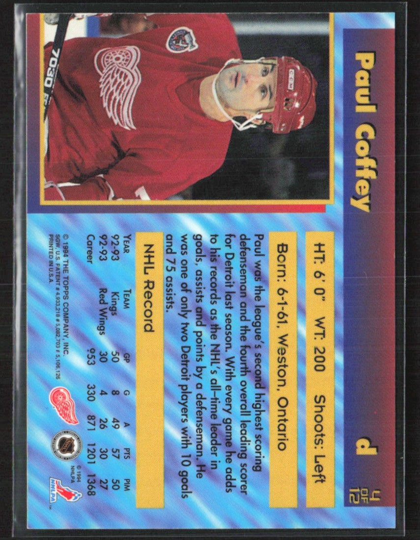 Paul Coffey 1993 Topps Stadium Club Finest #4 Detroit Red Wings