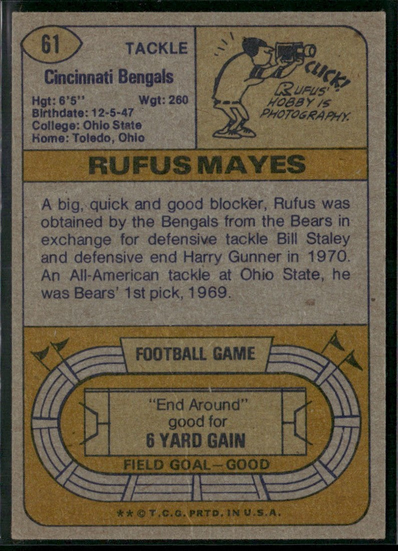 Rufus Mayes 1974 Topps #61 Cincinnati Bengals