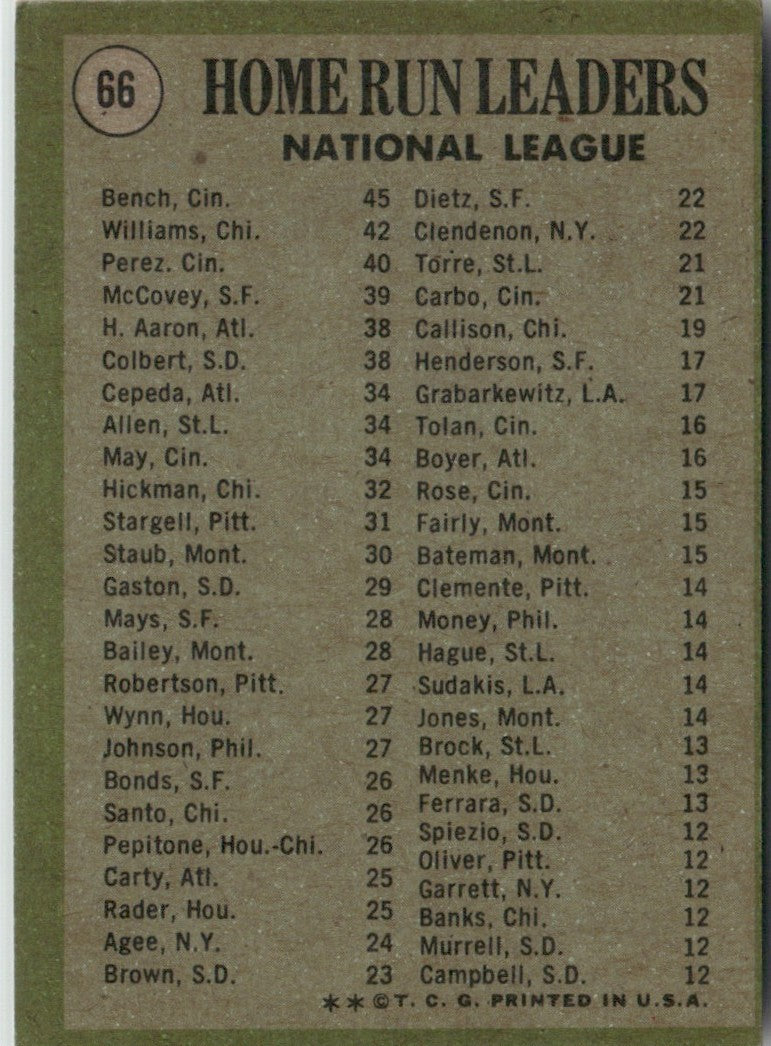 Bench Williams Perez 1971 Topps #66 Cincinnati Reds