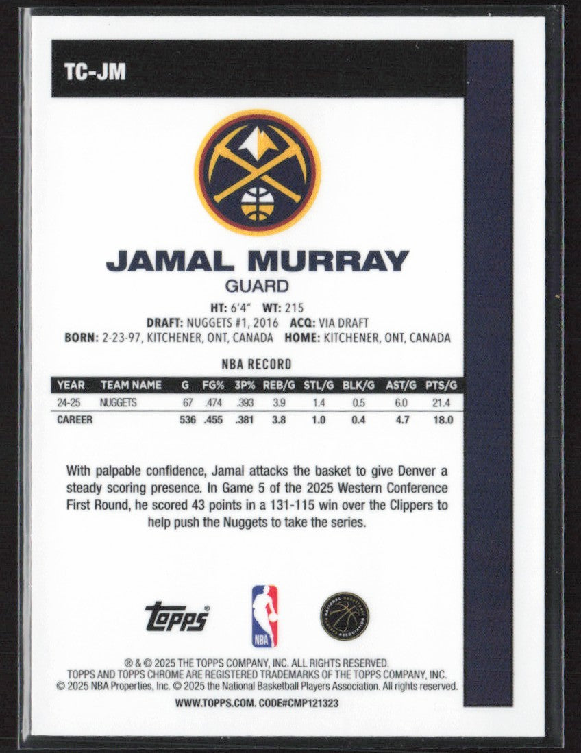 Jamal Murray 2025 Topps 1980-81 Chrome Silver Pack Mojo #TC-JM Denver Nuggets
