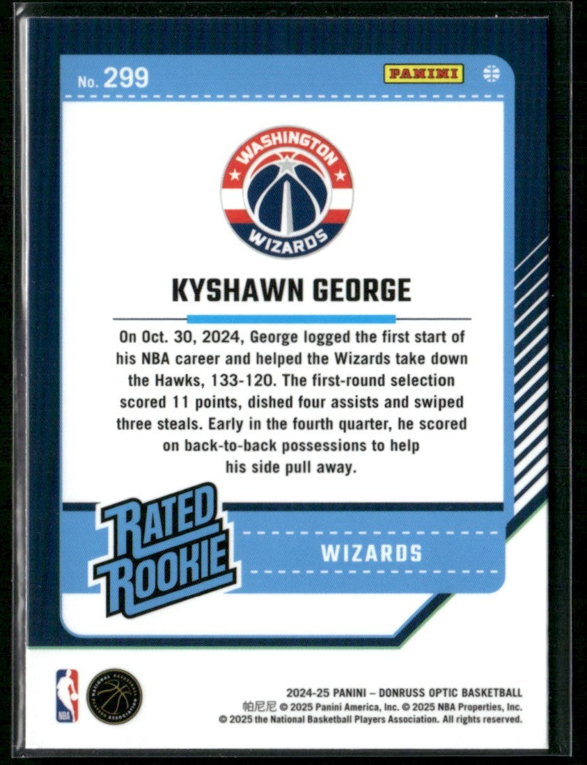 Kyshawn George 2024 Donruss Optic RC #299 Washington Wizards