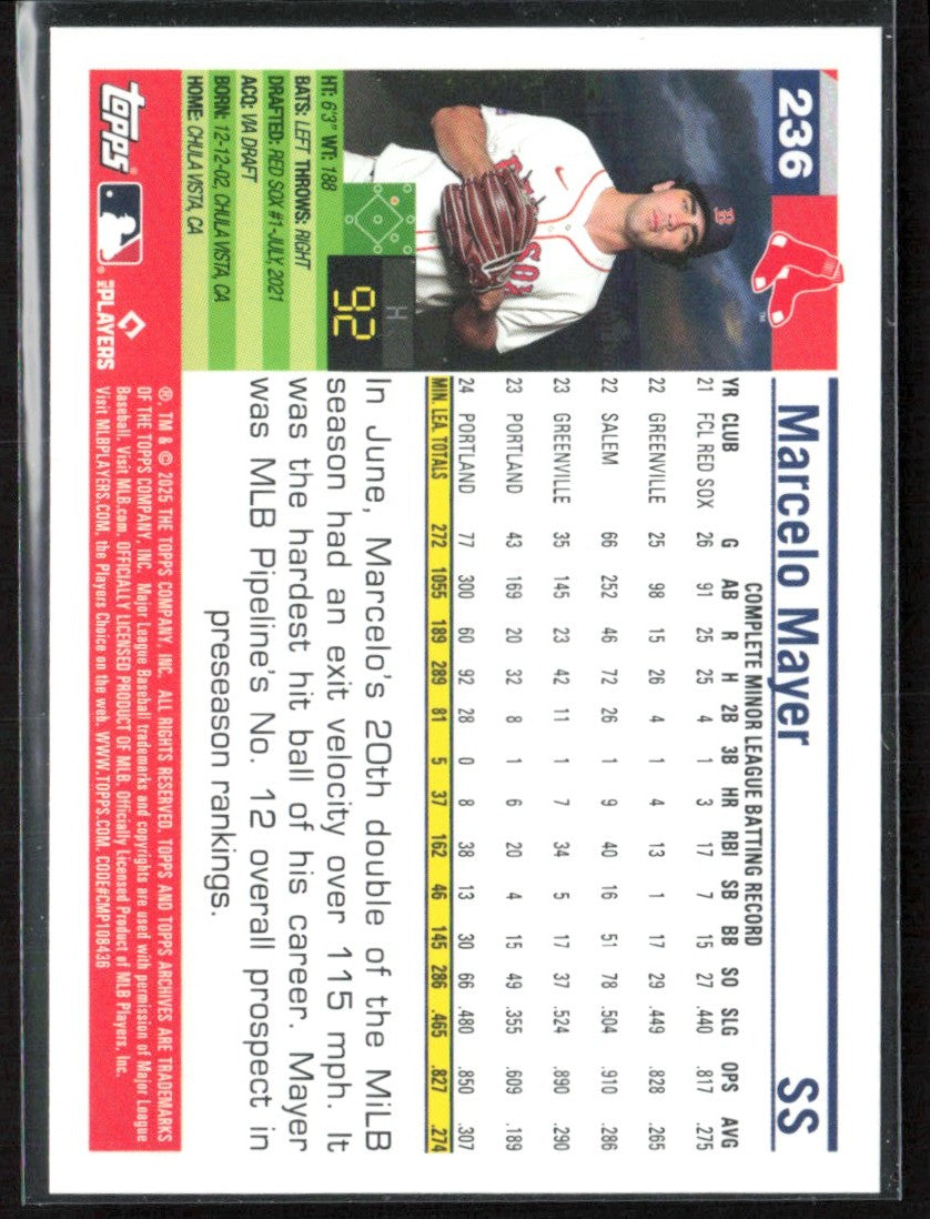 Marcelo Mayer 2025 Topps Archives RC #236 Boston Red Sox