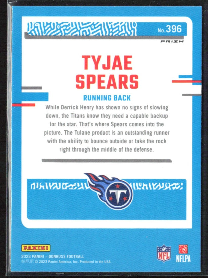 Tyjae Spears 2023 Donruss Optic Rated Rookie Pink Prizm RC #396 Tennessee Titans